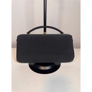 HL USA Vintage Black Fabric Evening Bag Gold Kiss Lock Frame Clutch Handbag